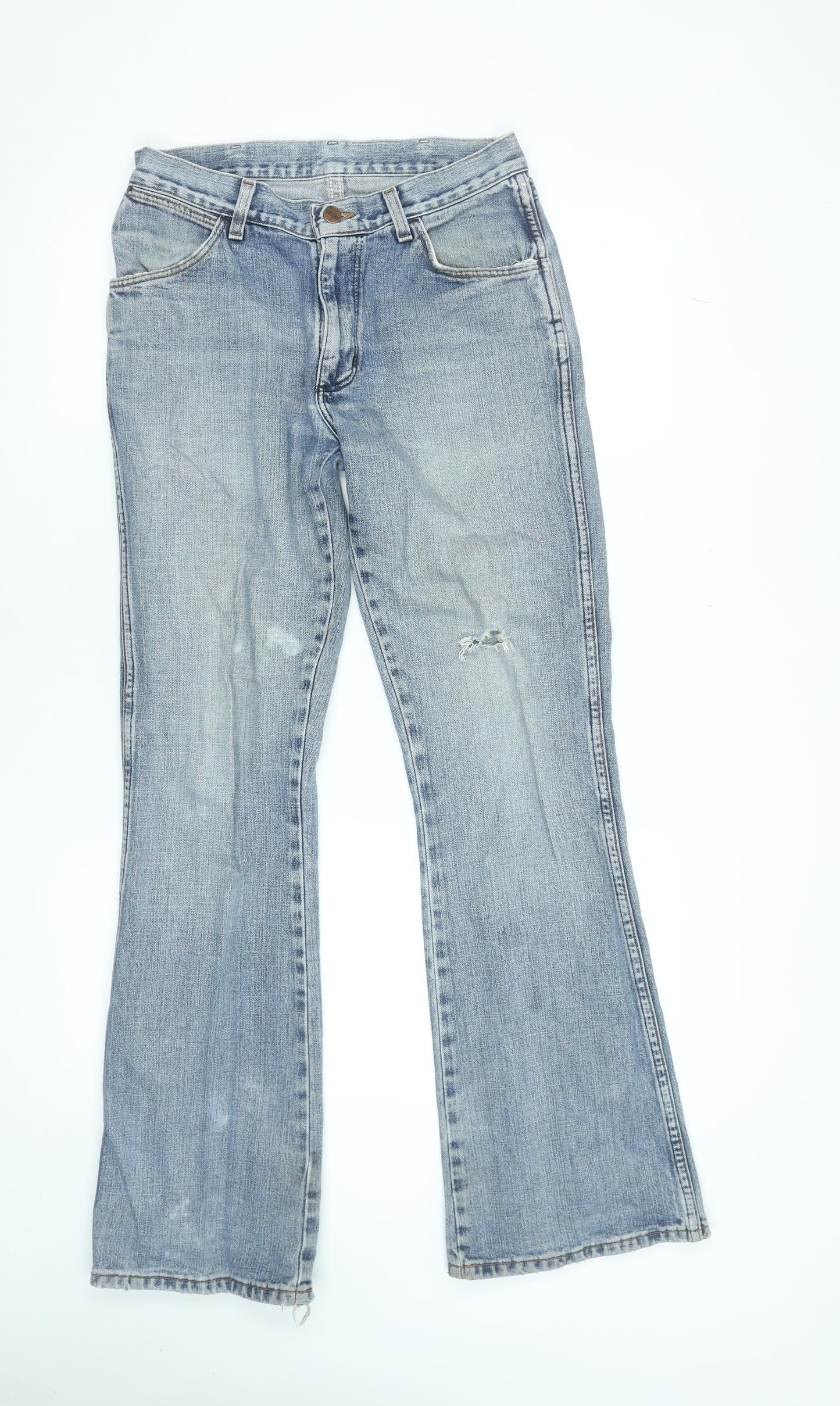 Wrangler Men's Blue Flared Jeans 30x32 Distressed Denim