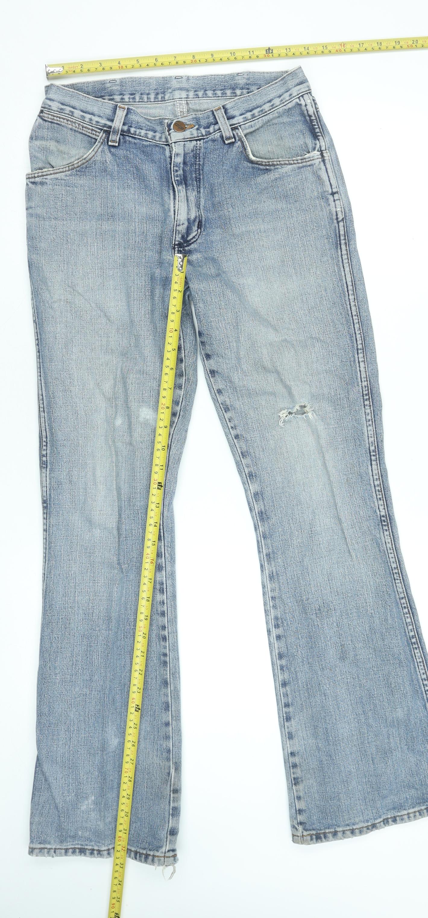 Wrangler Men's Blue Flared Jeans 30x32 Distressed Denim