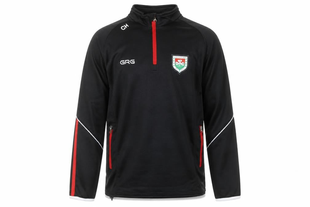Front view of GRG Men's Black Medium 1/4 Zip Fleece Sweatshirt with Logos