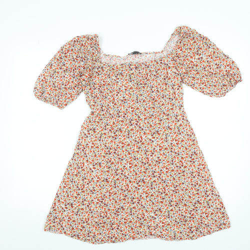 New Look Women’s Multicoloured Floral A-Line Puff Sleeve Dress Size 10