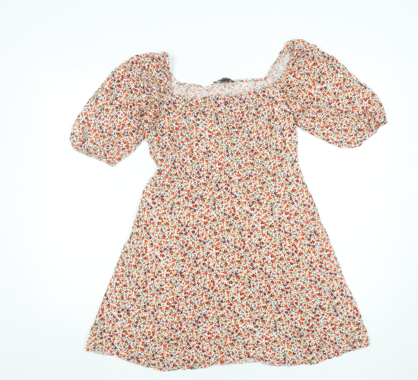 New Look Women’s Multicoloured Floral A-Line Puff Sleeve Dress Size 10