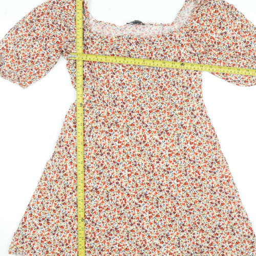 New Look Women’s Multicoloured Floral A-Line Puff Sleeve Dress Size 10