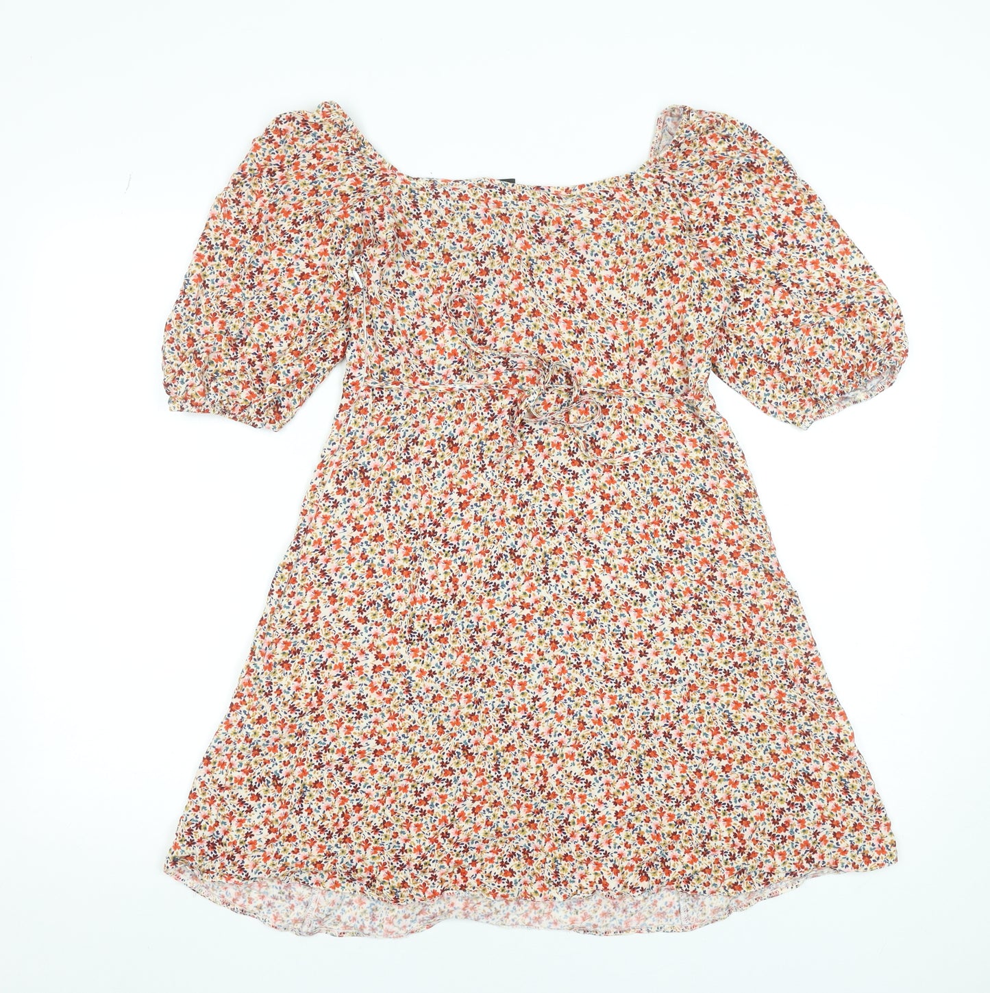 New Look Women’s Multicoloured Floral A-Line Puff Sleeve Dress Size 10