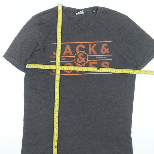 Jack & Jones Men’s Grey Graphic Logo Crew Neck T-Shirt Size M
