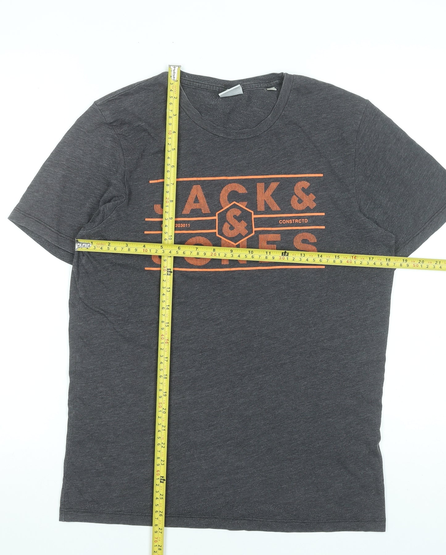 Jack & Jones Men’s Grey Graphic Logo Crew Neck T-Shirt Size M