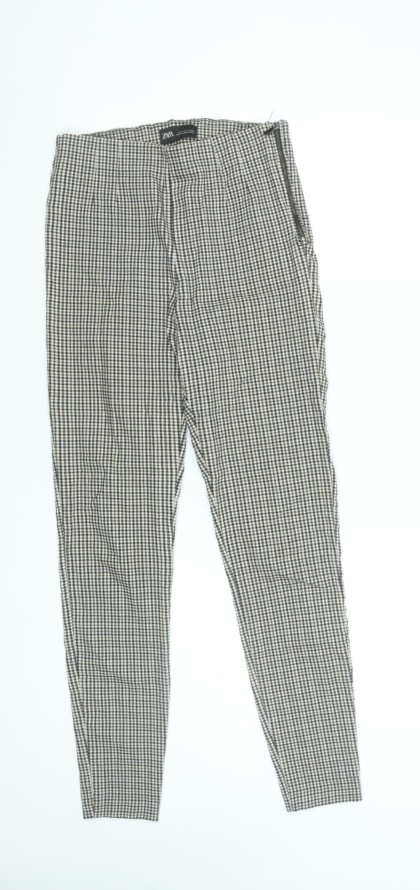 Zara Women's Black Check Slim Fit Trousers Size S