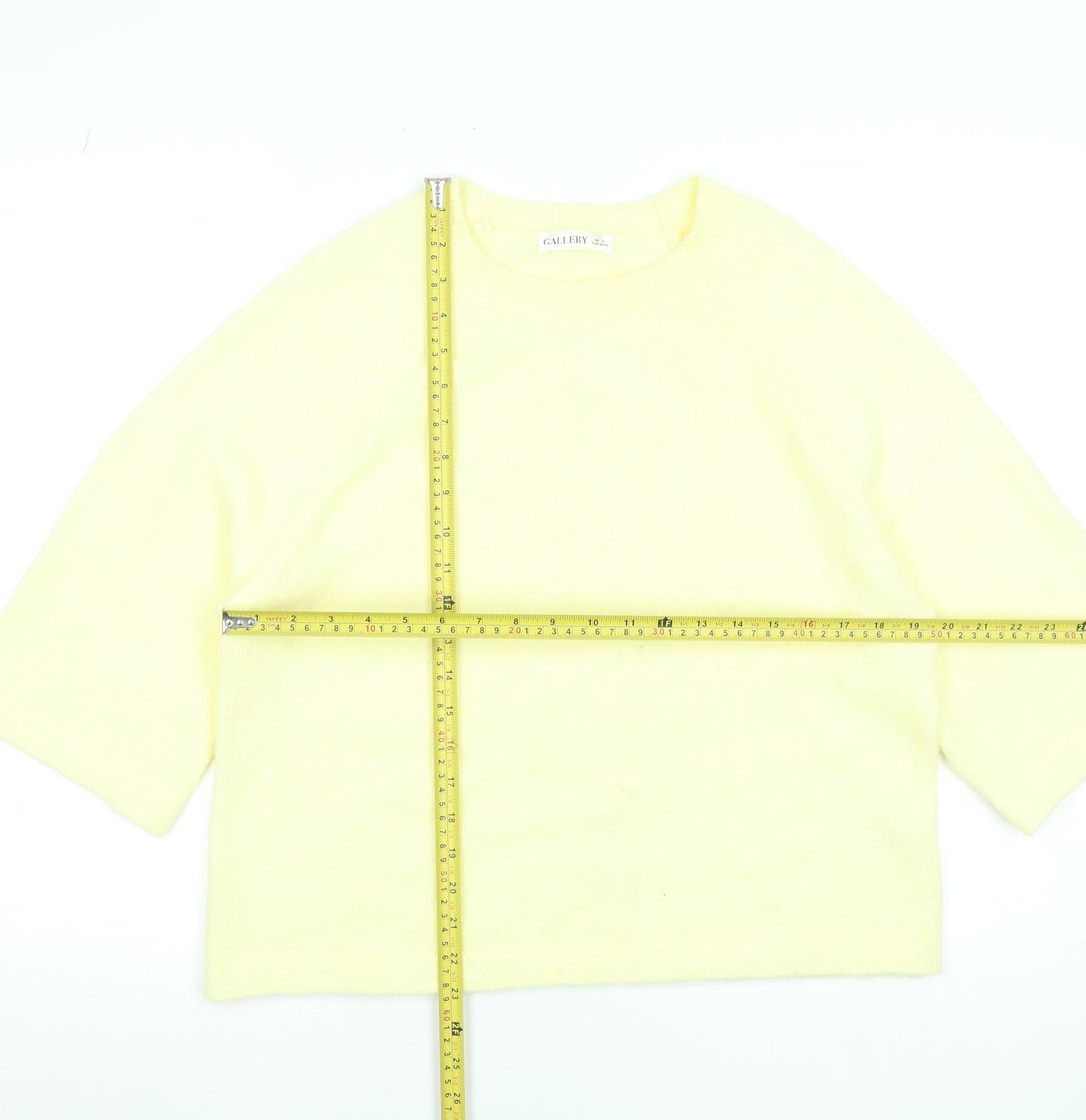 Gallery Women’s Yellow Crew Neck 3/4 Sleeve Pullover Jumper Size 10
