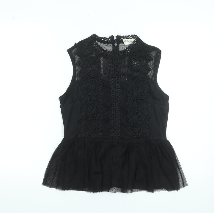 Lily Mcbee Women's Black Lace High Neck Sleeveless Camisole Blouse M