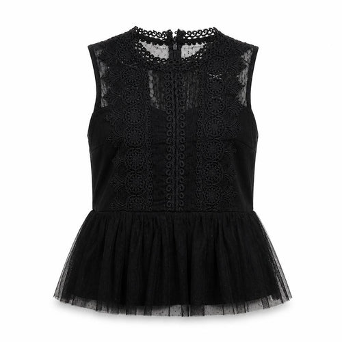 Lily Mcbee Women's Black Lace High Neck Sleeveless Camisole Blouse M