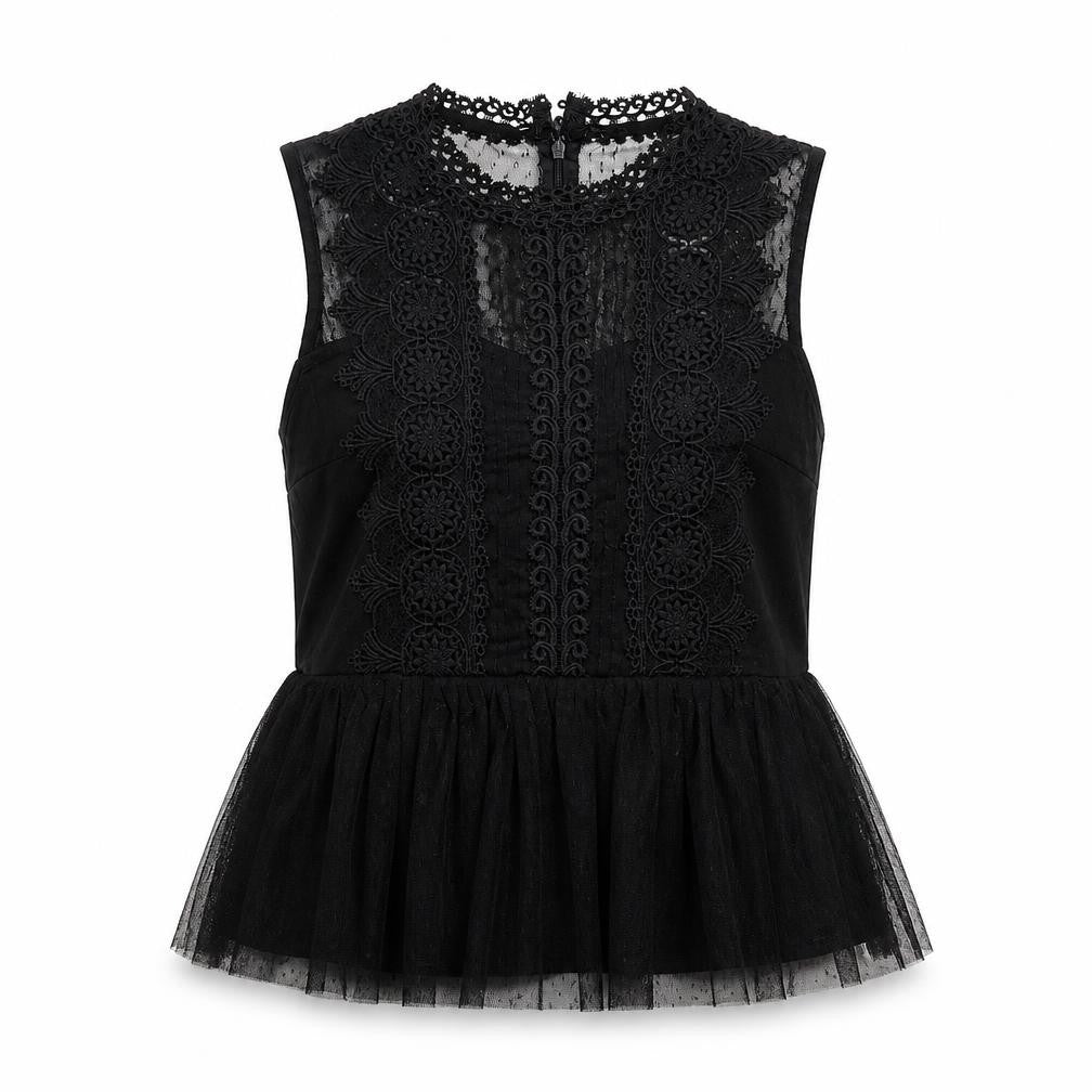 Lily Mcbee Women's Black Lace High Neck Sleeveless Camisole Blouse M