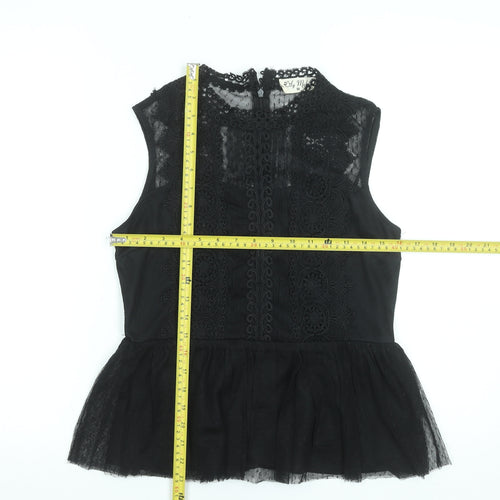 Lily Mcbee Women's Black Lace High Neck Sleeveless Camisole Blouse M