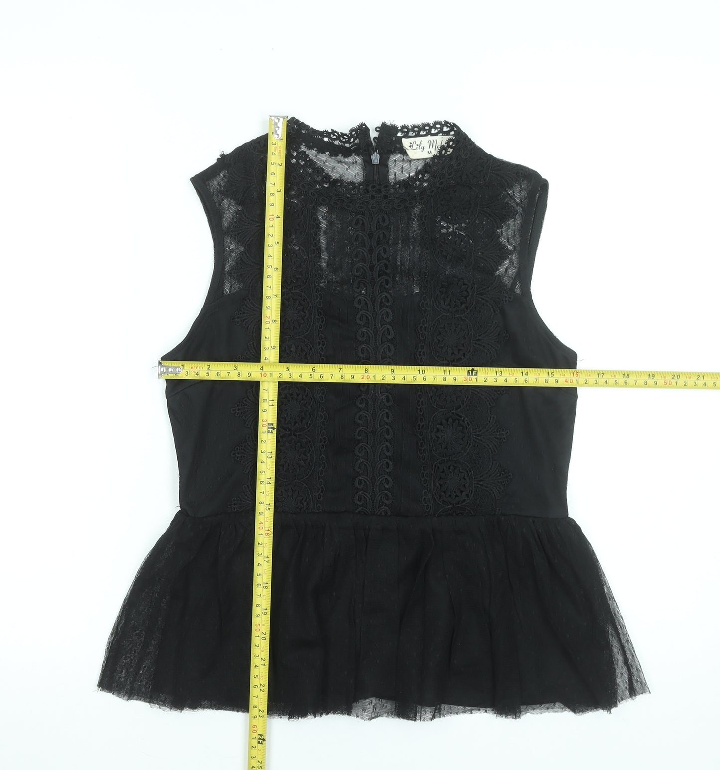 Lily Mcbee Women's Black Lace High Neck Sleeveless Camisole Blouse M