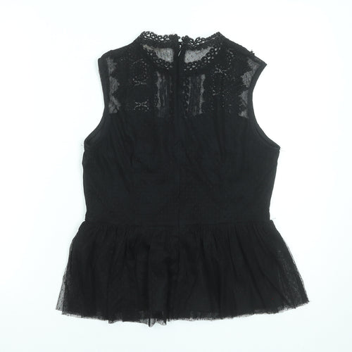 Lily Mcbee Women's Black Lace High Neck Sleeveless Camisole Blouse M