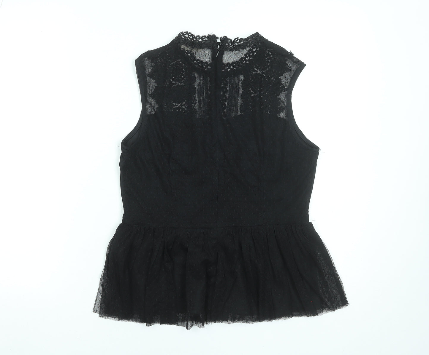 Lily Mcbee Women's Black Lace High Neck Sleeveless Camisole Blouse M