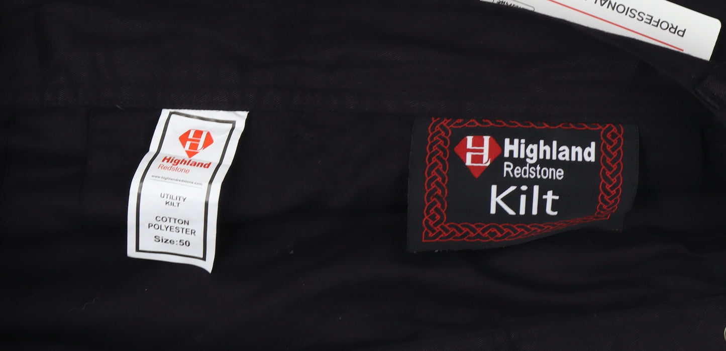Highland Redstone Men's Black Cargo Utility Kilt Size 50 Cotton Blend