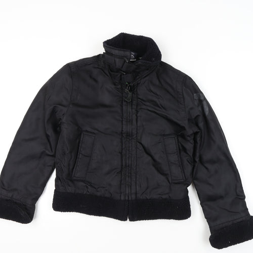 Diesel Womens Black Bomber Jacket Size S Nylon Lined Zip Casual