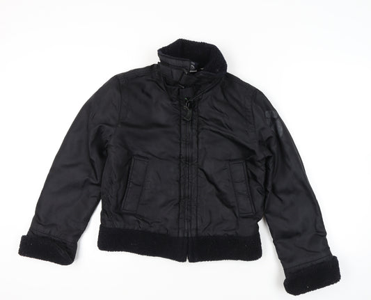 Diesel Womens Black Bomber Jacket Size S Nylon Lined Zip Casual