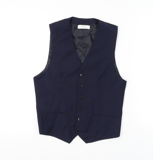 Reiss Men's Blue Slim Fit Wool Blend Suit Waistcoat 36