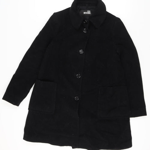 Love Moschino Womens Black Wool Cashmere Mid-Length Coat