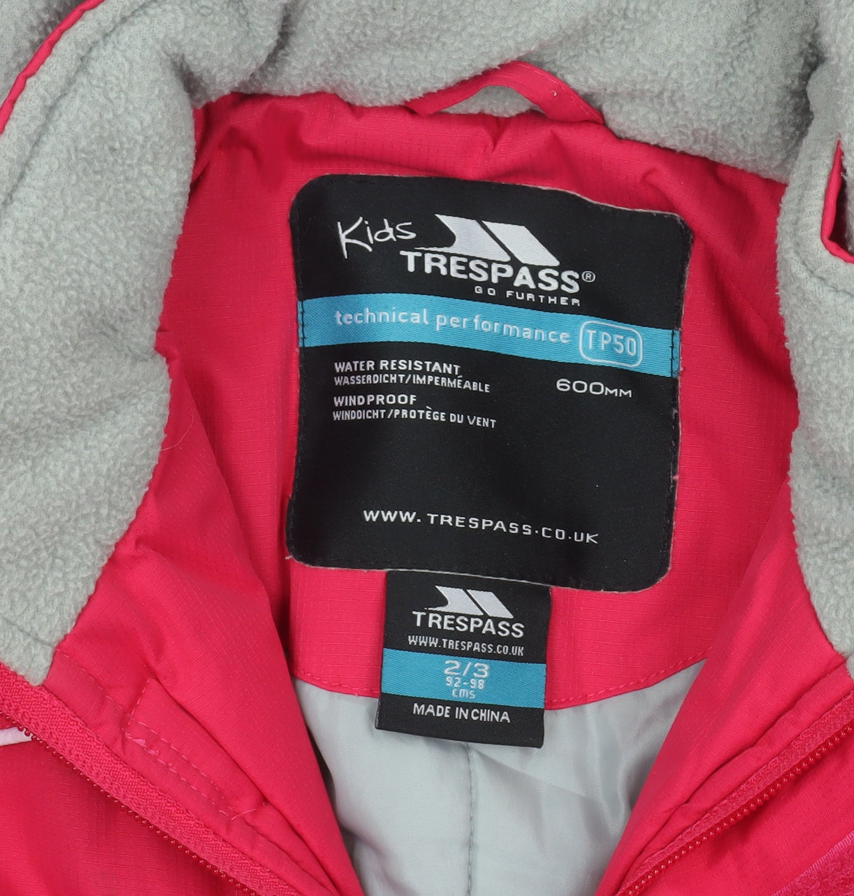 Trespass Girls Pink Waterproof Hooded Ski Snowsuit 2-3 Years Winter Outdoor