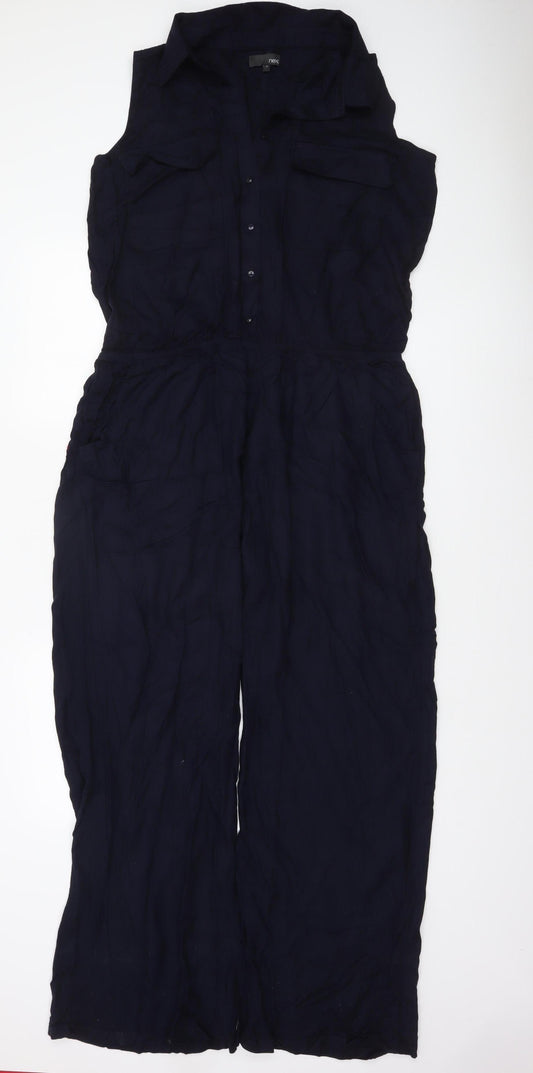 Next Women Navy Blue Sleeveless Jumpsuit Size 10 Collared Button Front