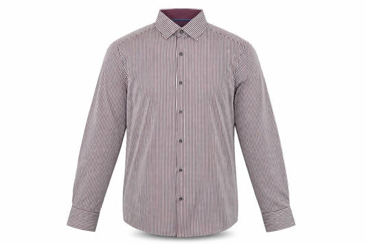 Front view of Dunnes Men’s Multicoloured Striped Cotton Long Sleeve Button-Up Shirt, size S