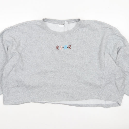 Noisy May Women Grey Pullover Sweatshirt Relaxed Fit Size 16 R-A-W-R Embroidered