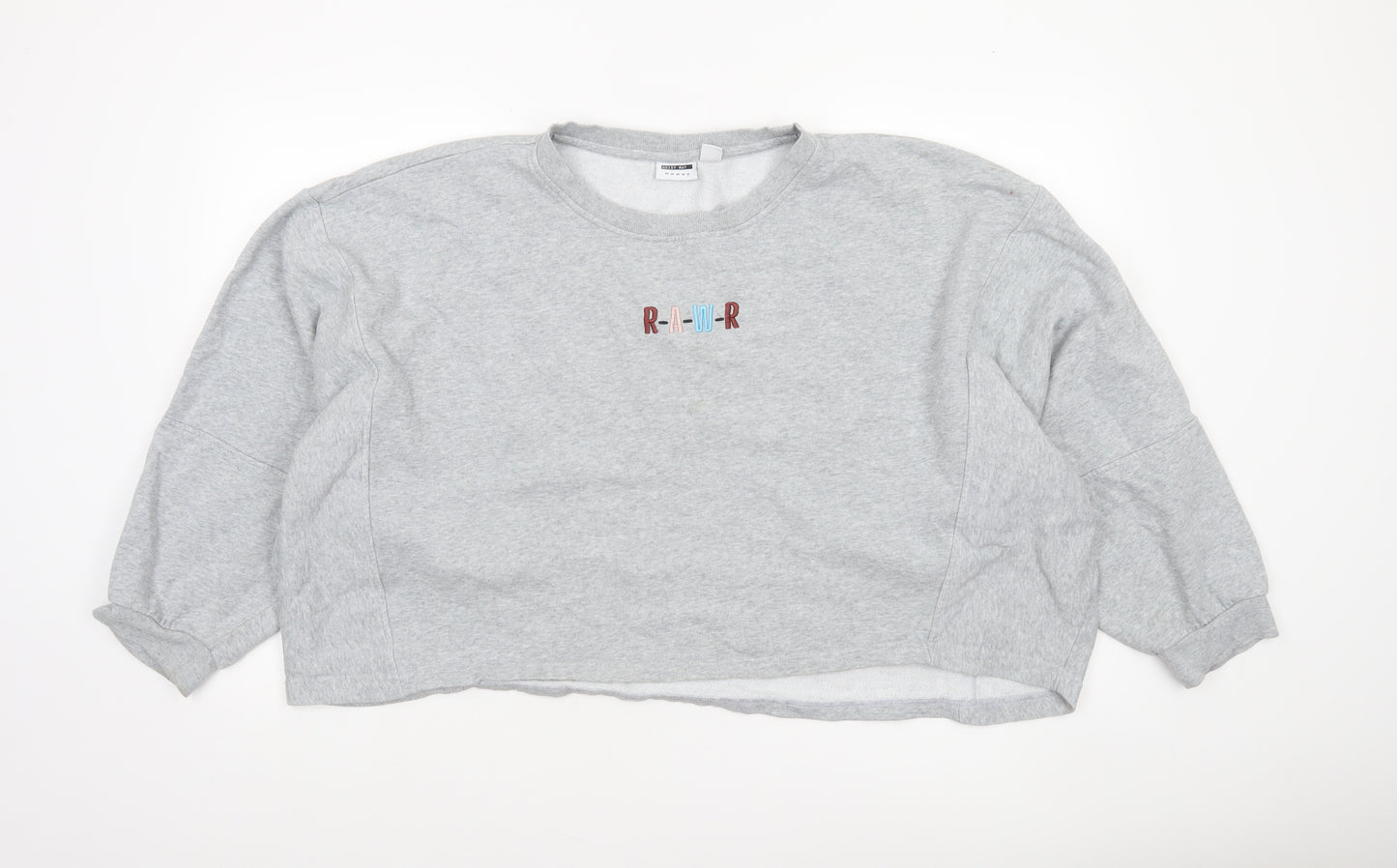 Noisy May Women Grey Pullover Sweatshirt Relaxed Fit Size 16 R-A-W-R Embroidered