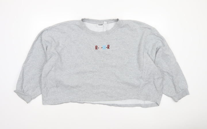 Noisy May Women Grey Pullover Sweatshirt Relaxed Fit Size 16 R-A-W-R Embroidered