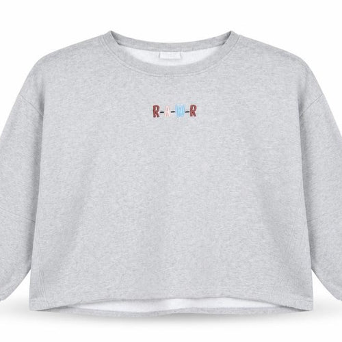 Noisy May Women Grey Pullover Sweatshirt Relaxed Fit Size 16 R-A-W-R Embroidered