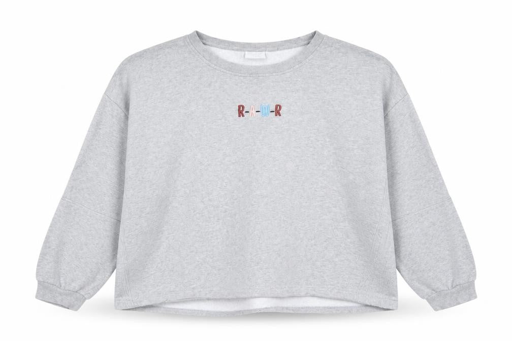 Noisy May Women Grey Pullover Sweatshirt Relaxed Fit Size 16 R-A-W-R Embroidered