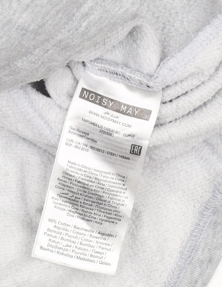 Noisy May Women Grey Pullover Sweatshirt Relaxed Fit Size 16 R-A-W-R Embroidered