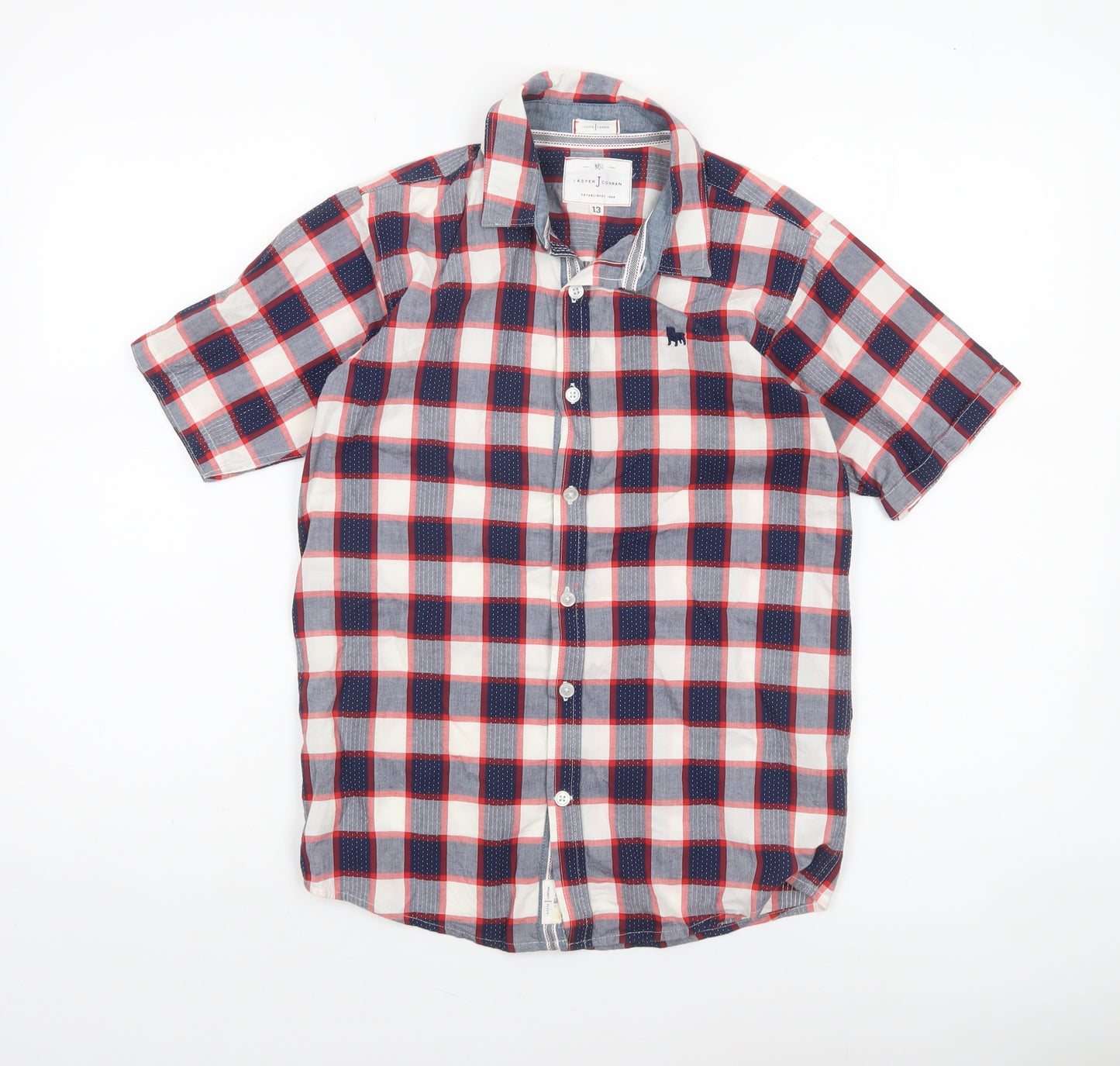 Jasper Conran Boys Multicoloured Check Short Sleeve Cotton Button-Up Shirt 13 Years