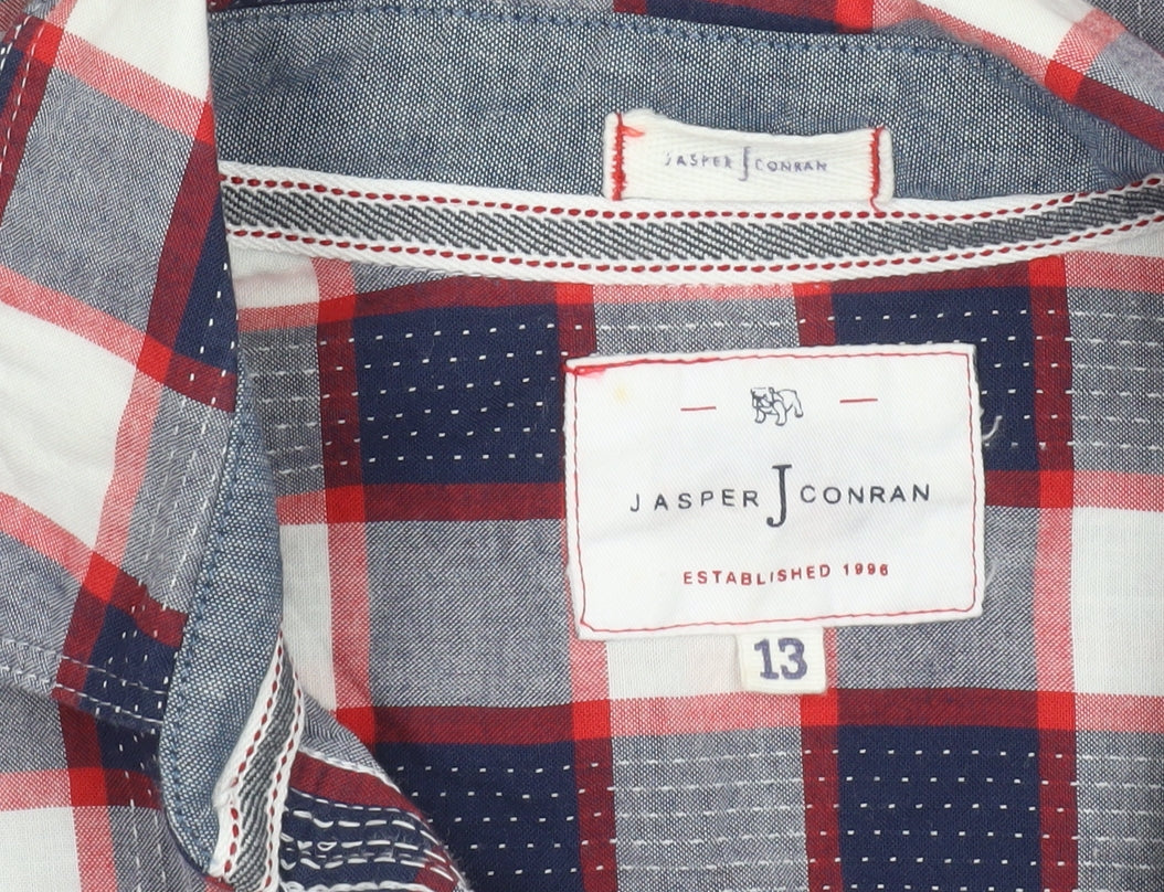 Jasper Conran Boys Multicoloured Check Short Sleeve Cotton Button-Up Shirt 13 Years