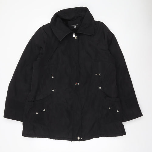 Saturne Women’s Black Mid-Length Zip Jacket Size 16 Polyester Lined