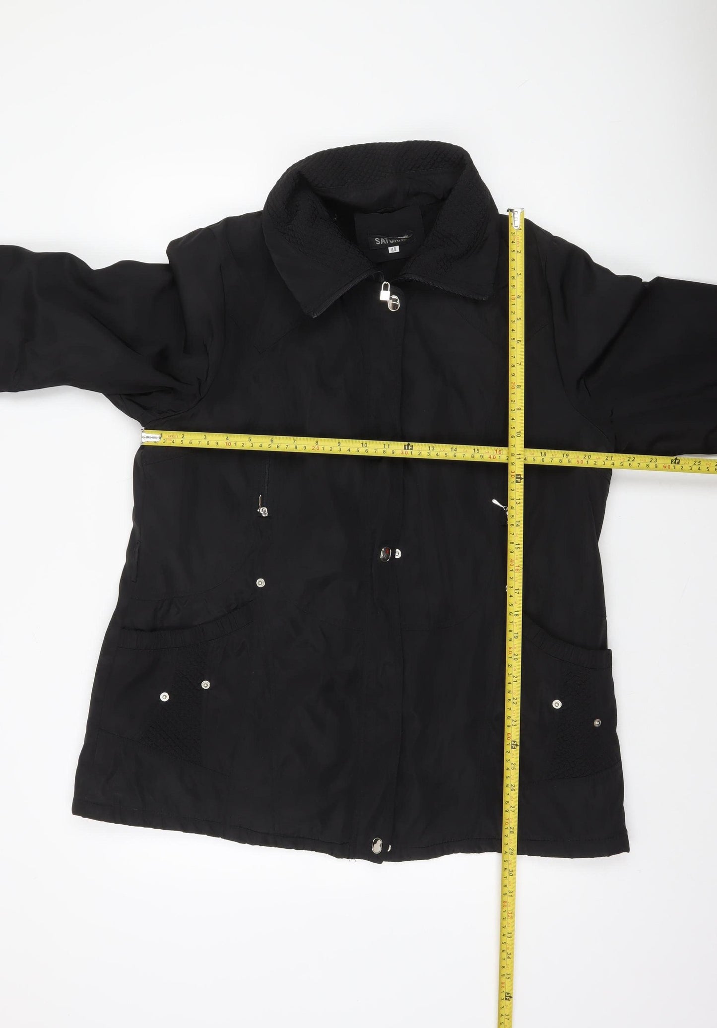 Saturne Women’s Black Mid-Length Zip Jacket Size 16 Polyester Lined