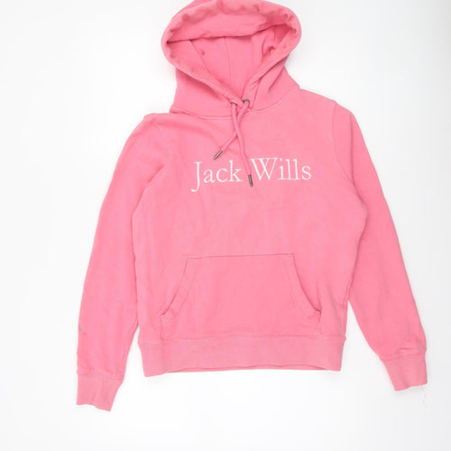 Jack Wills Womens Pink Pullover Hoodie UK 8 Cotton Logo Casual