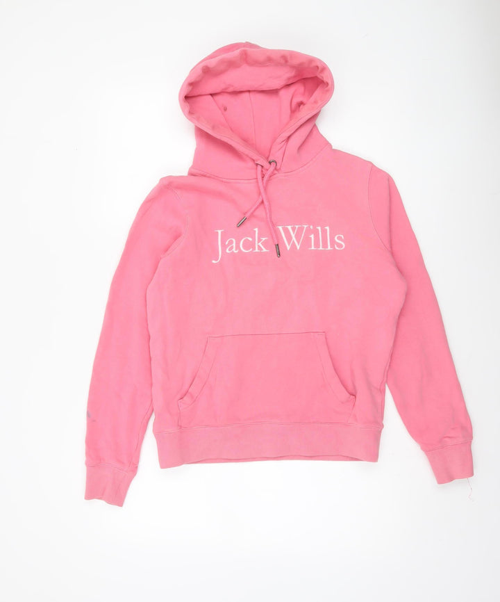 Jack Wills Womens Pink Pullover Hoodie UK 8 Cotton Logo Casual