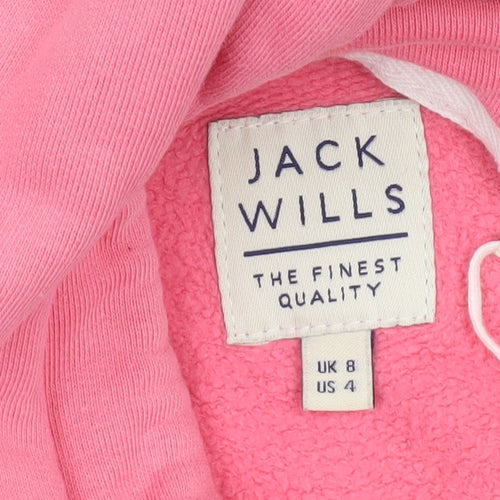 Jack Wills Womens Pink Pullover Hoodie UK 8 Cotton Logo Casual