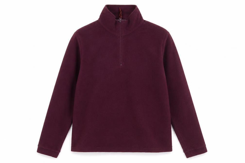 Front view of Parallel women’s burgundy fleece 1/2 zip pullover sweatshirt uk 8