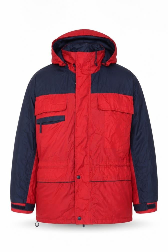 Front view of Ciorra Serlis Men’s Red Navy Hooded Parka Jacket Waterproof M