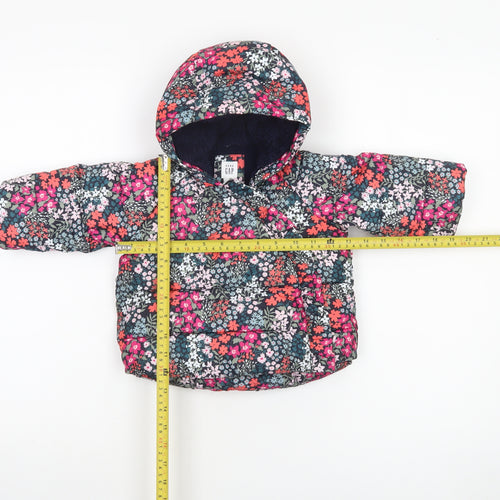 Baby GAP Girls Blue Floral Puffer Jacket Hooded 6-12 Months Winter Coat