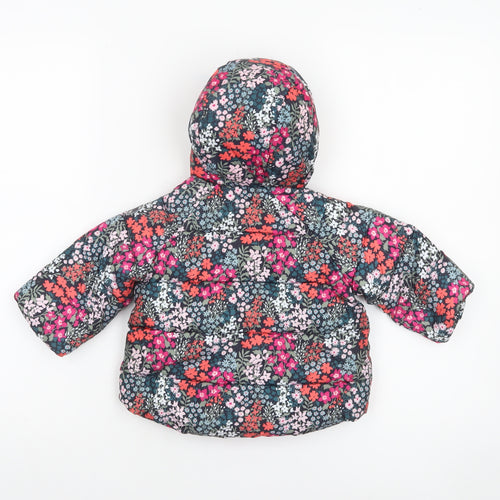 Baby GAP Girls Blue Floral Puffer Jacket Hooded 6-12 Months Winter Coat
