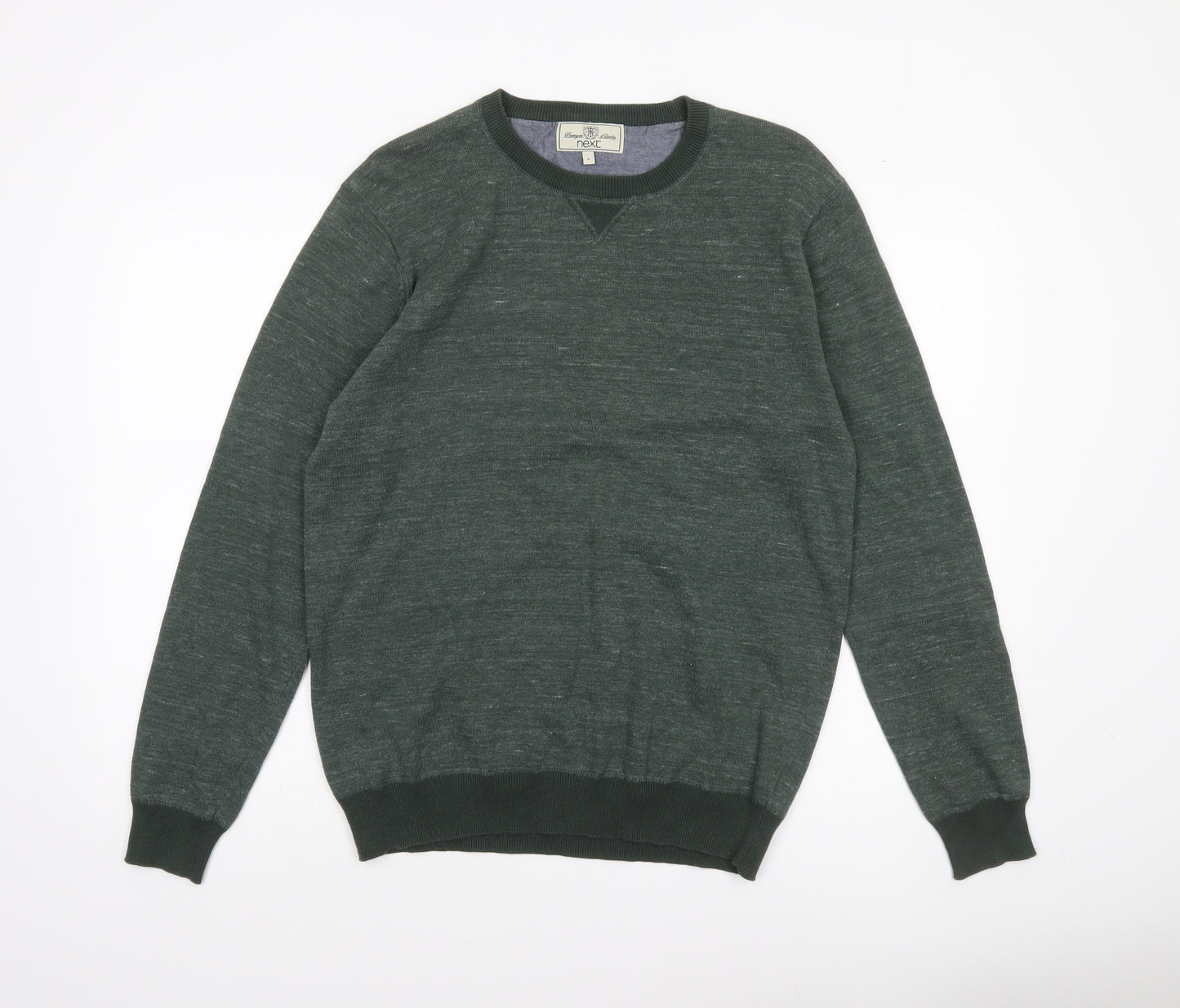 Next Men Green Cotton Blend Crew Neck Pullover Jumper L