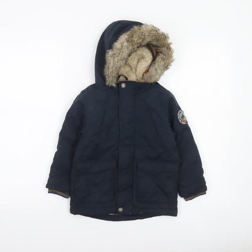 Next Boys Blue Faux Fur Lined Hooded Parka Coat 3-4 Years