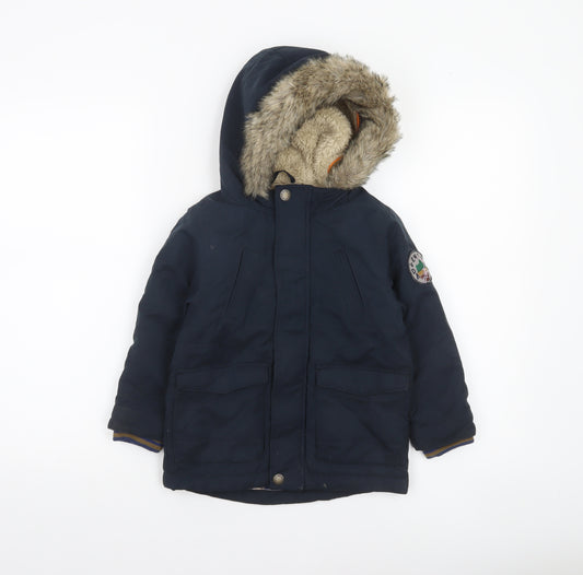 Next Boys Blue Faux Fur Lined Hooded Parka Coat 3-4 Years