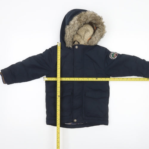 Next Boys Blue Faux Fur Lined Hooded Parka Coat 3-4 Years