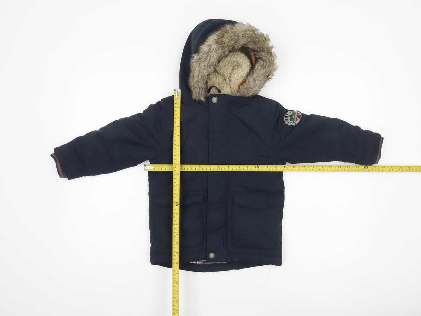 Next Boys Blue Faux Fur Lined Hooded Parka Coat 3-4 Years