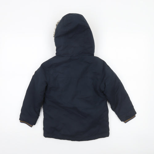 Next Boys Blue Faux Fur Lined Hooded Parka Coat 3-4 Years