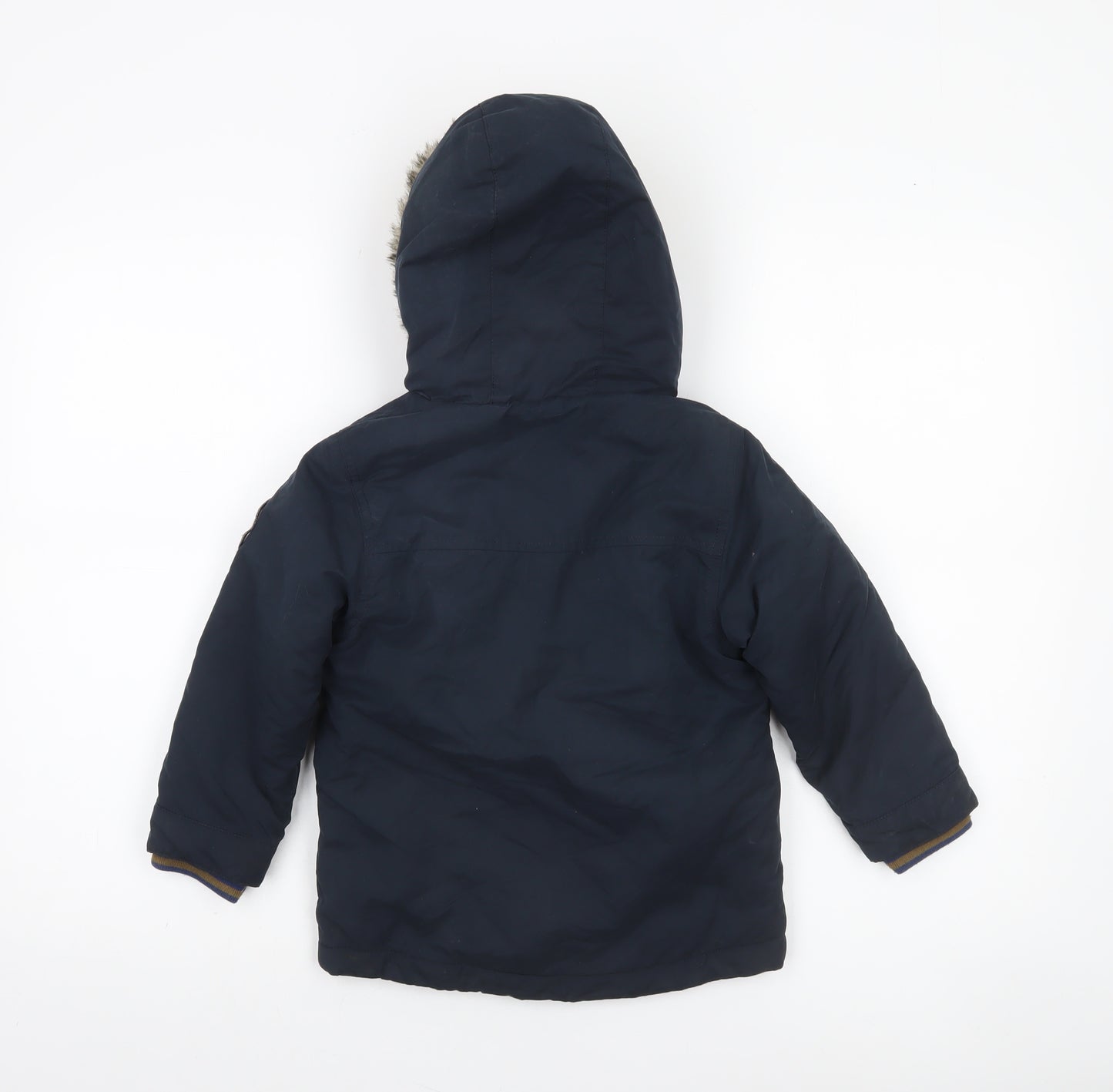 Next Boys Blue Faux Fur Lined Hooded Parka Coat 3-4 Years